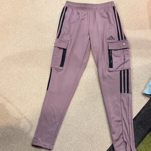 Adidas Mauve Cargo Joggers with Black Stripes